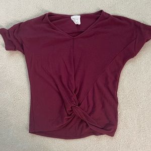 Burgundy Short Sleeve Twist Detail Tee